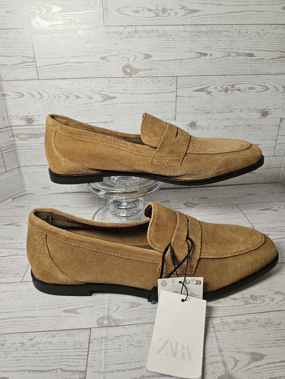 ZARA Women's Suede Penny Loafers Tan Brown Size 10 NEW With Tags - Picture 2 of 10